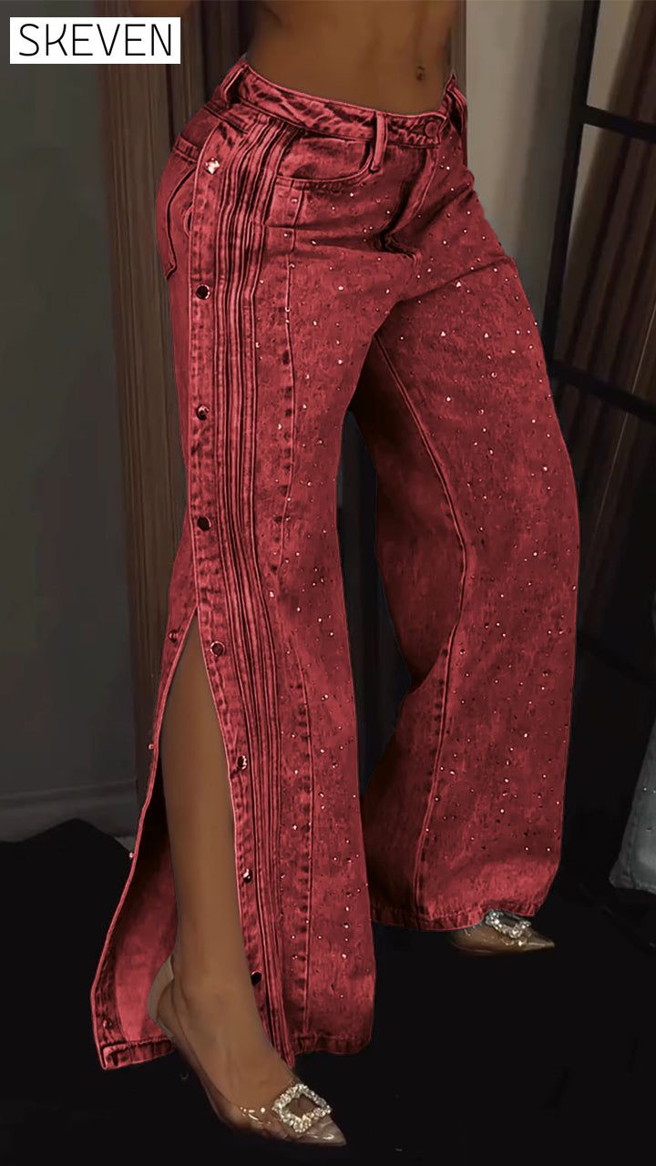 Women's Button-down Rhinestone Fashion Jeans
