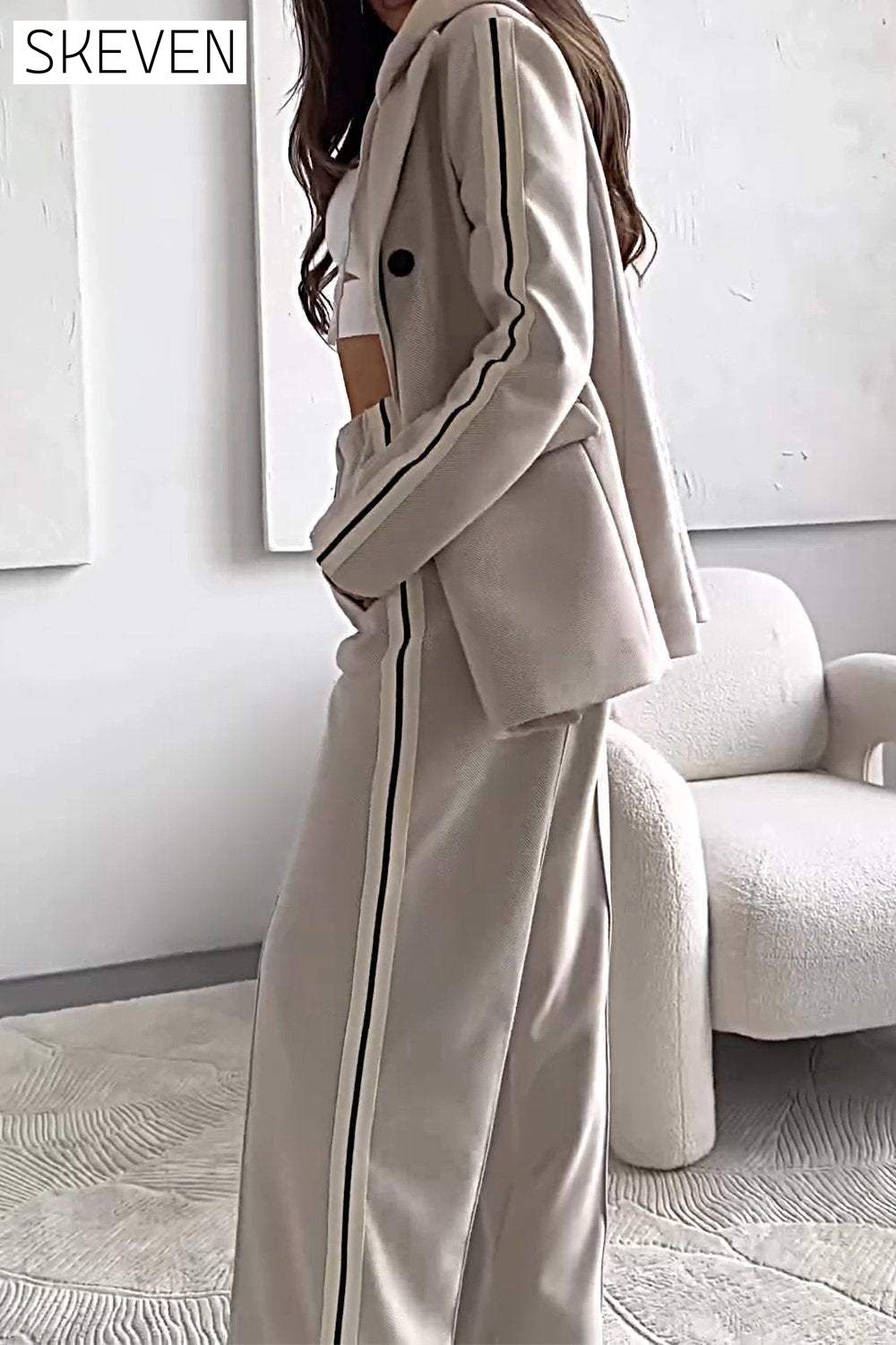 Women's Contrast Color Casual Suit Top & Pants Two-piece Set Pant sets Set