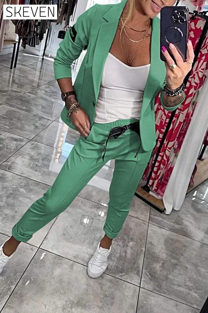 Women's Top Jacket & Elastic Pants Two-piece Set Set