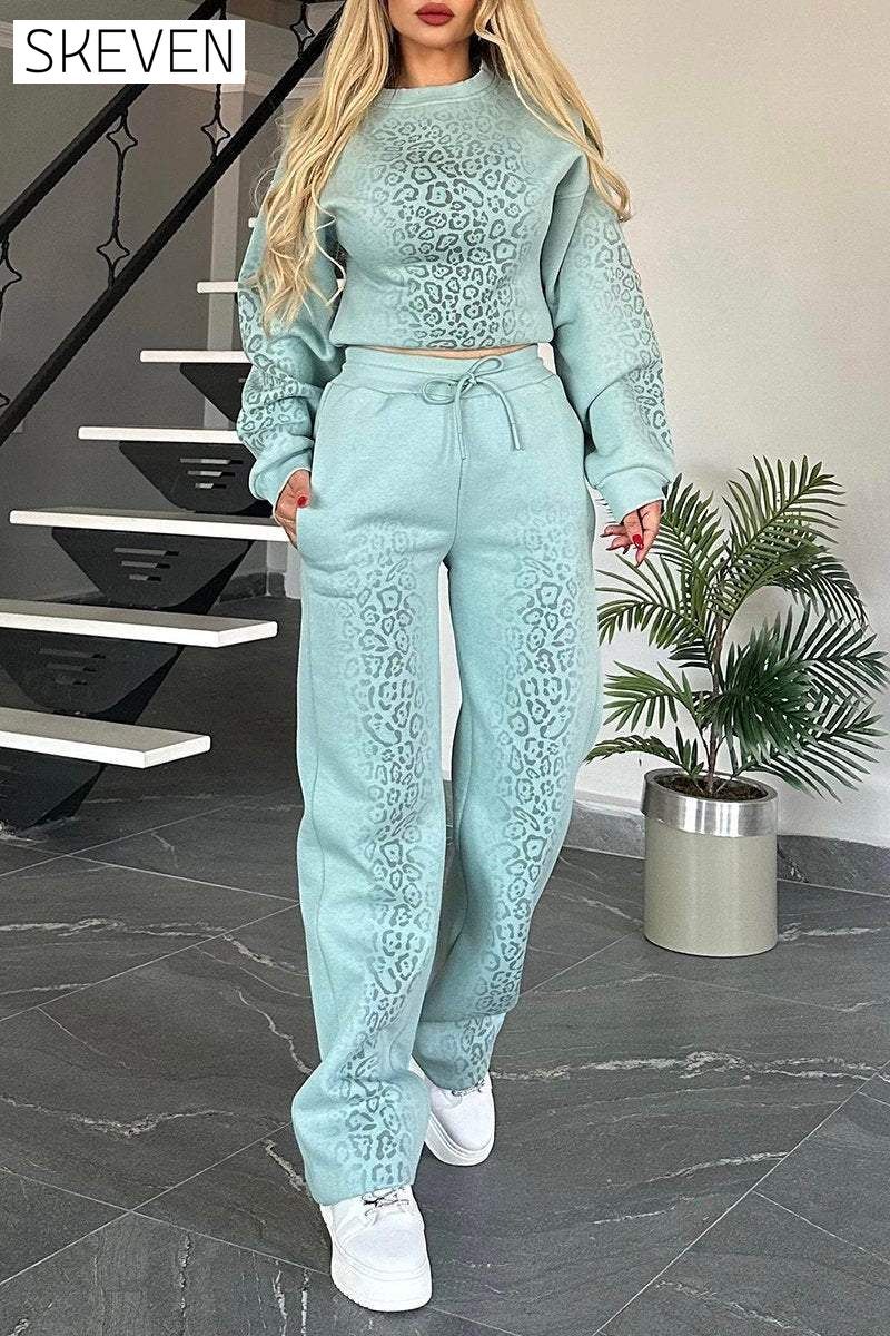 Women's Round Neck Opera Leopard Print Casual Sweatshirt Suit Sets Two piece sets