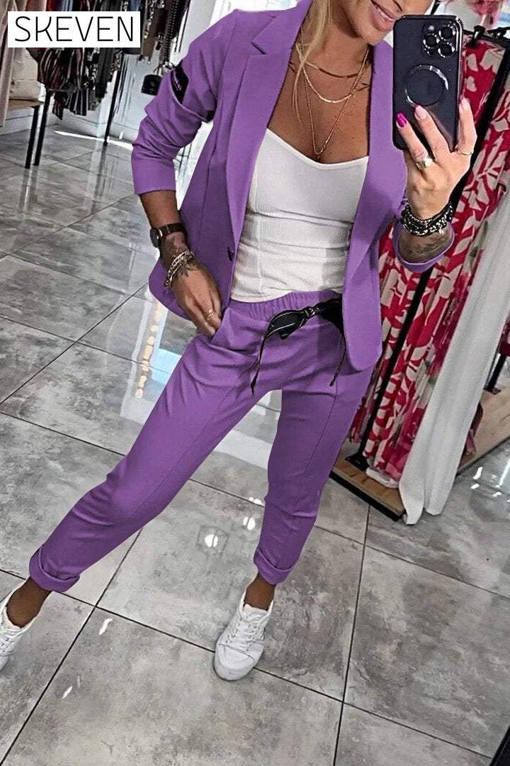 Women's Top Jacket & Elastic Pants Two-piece Set Set