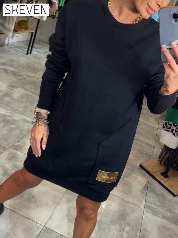 Women's Round Neck Long Sleeve Sweater Dress Dress Mini Dress