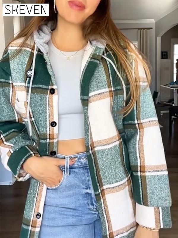 Women's Plaid Hoodies Set Two Piece Set
