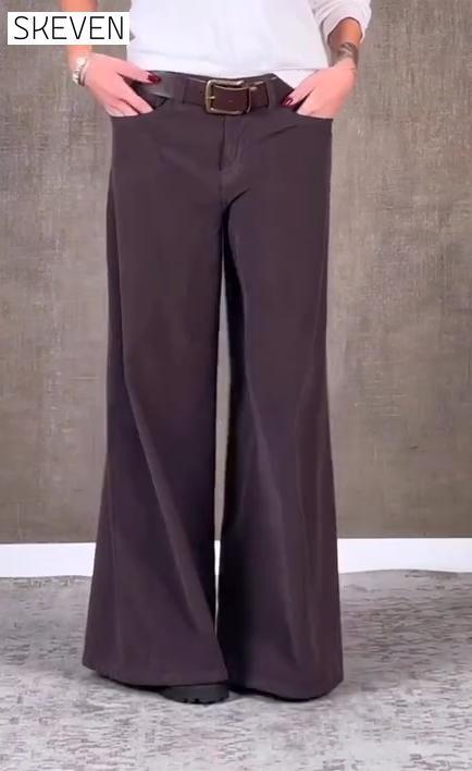 Women's Casual Solid Color Corduroy Wide Leg Pants Bottoms pants
