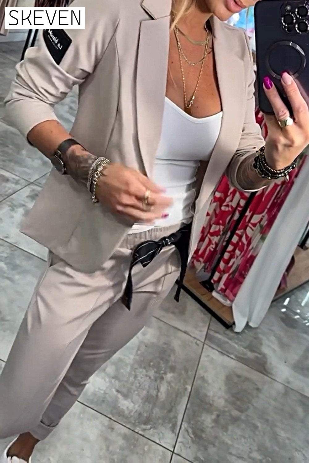 Women's Top Jacket & Elastic Pants Two-piece Set Set