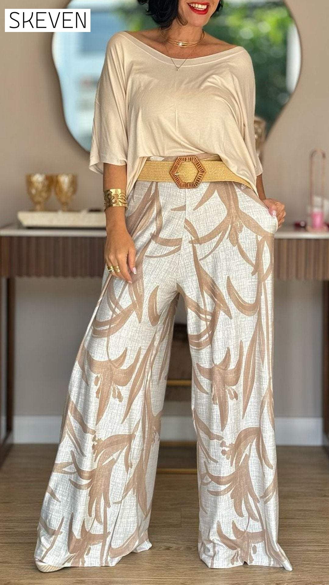 Women's Round Neck Mid-length Sleeve Casual Suit Suit