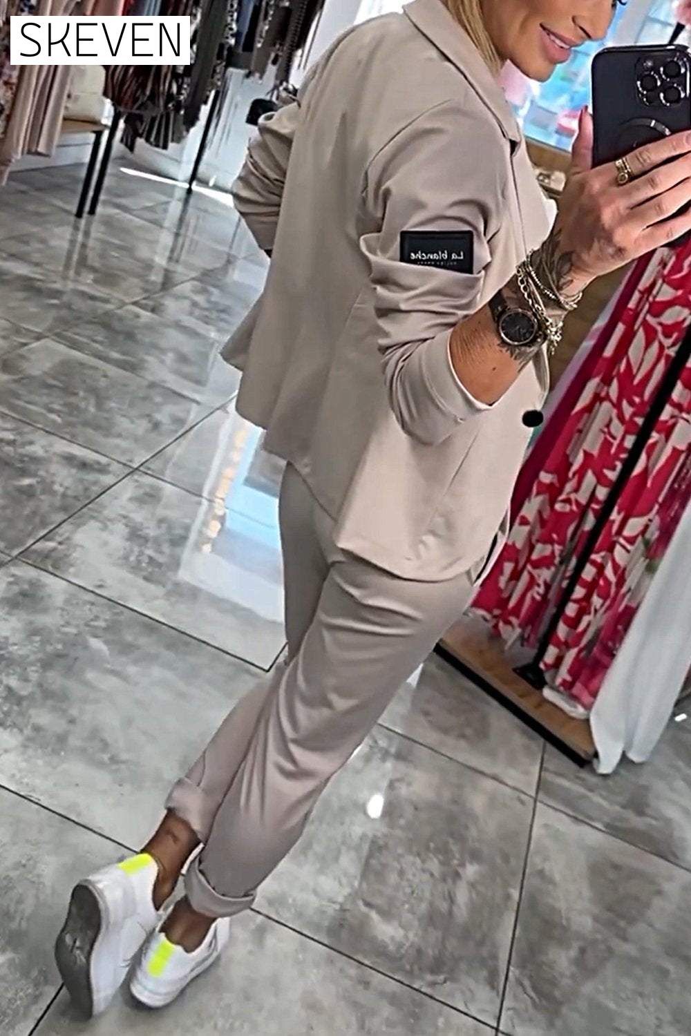 Women's Top Jacket & Elastic Pants Two-piece Set Set