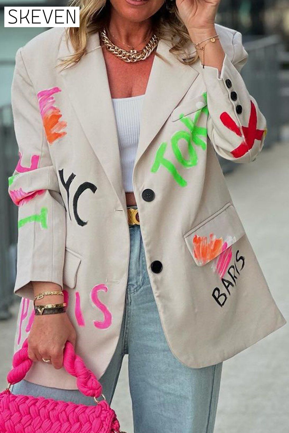 Women's Printed Casual Blazer Tops Tops