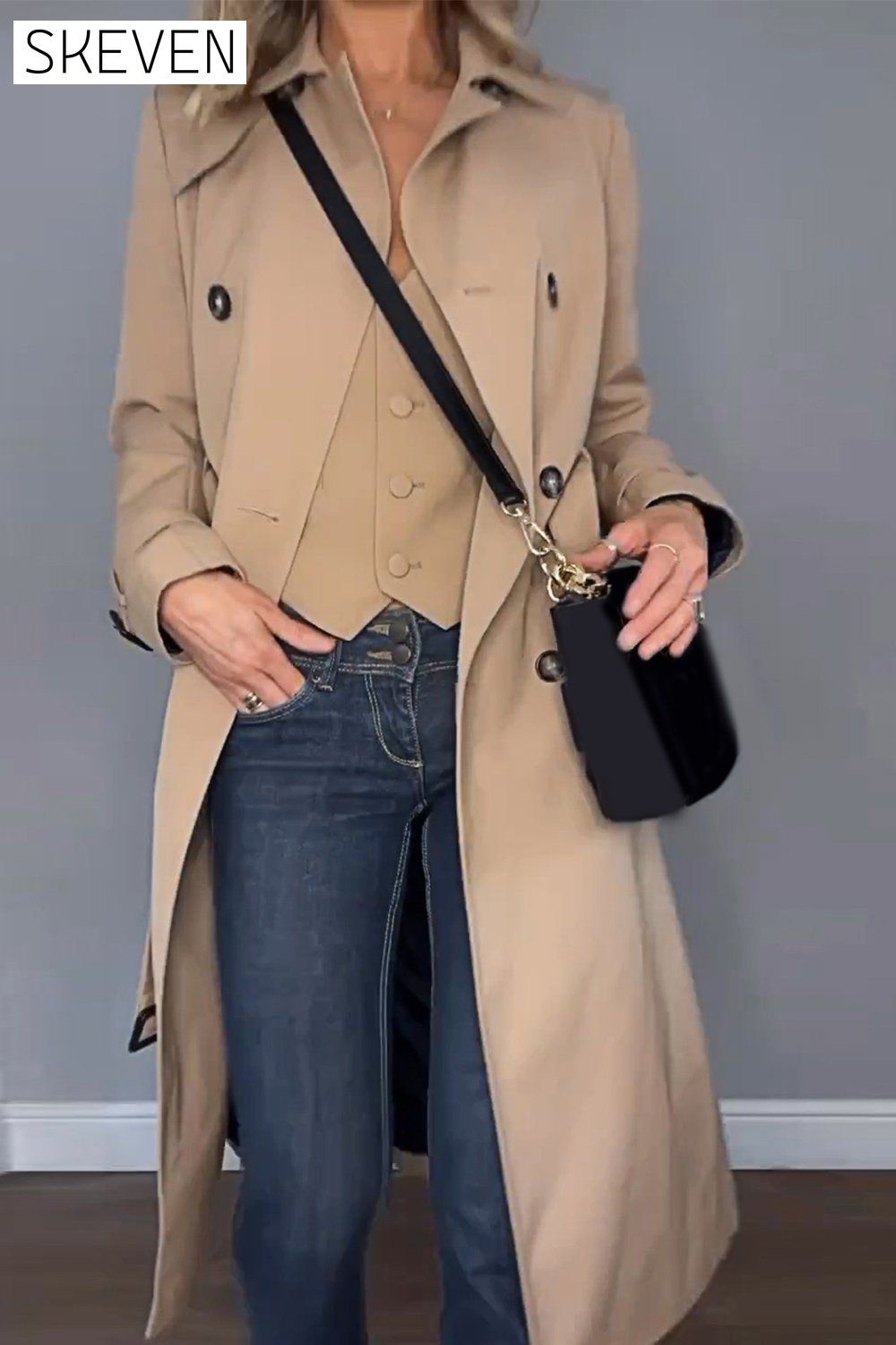 Women's Solid Color Casual Trench Coat Coats Top