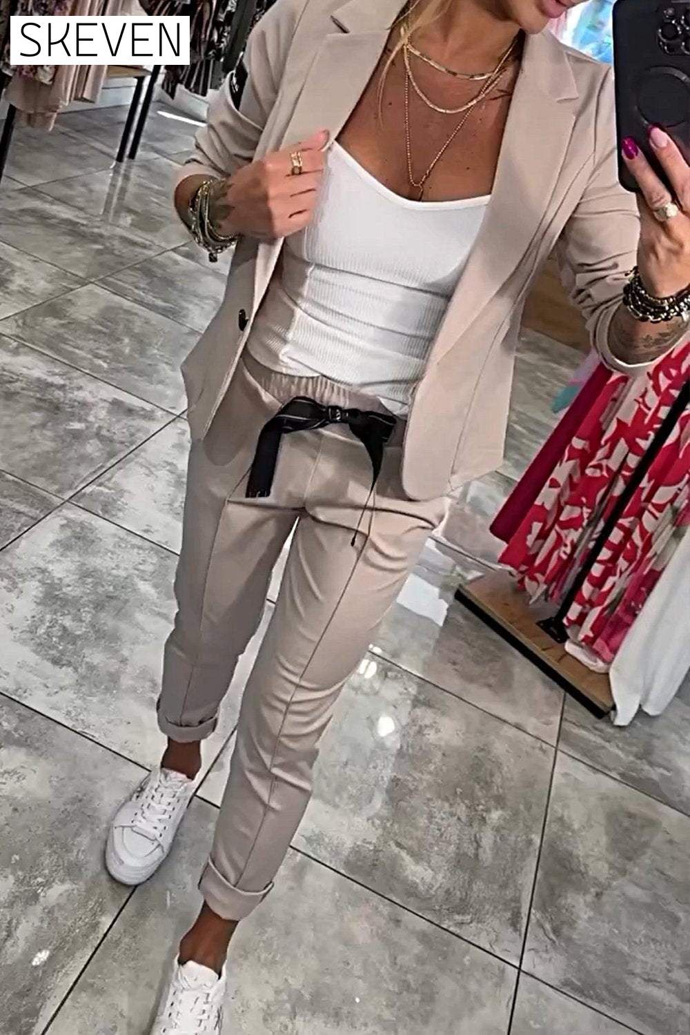 Women's Top Jacket & Elastic Pants Two-piece Set Set