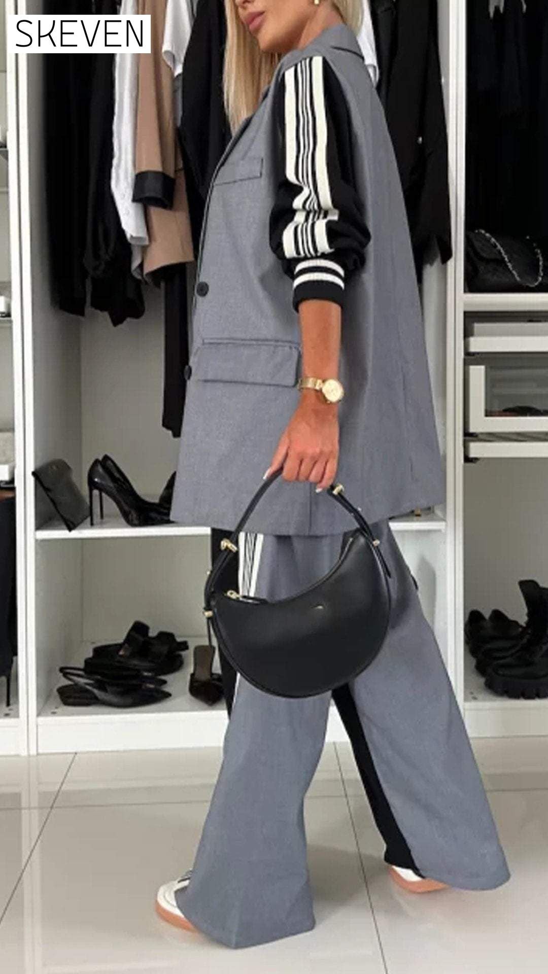 Women's Lapel Long Sleeve Stitching Casual Suit Suit