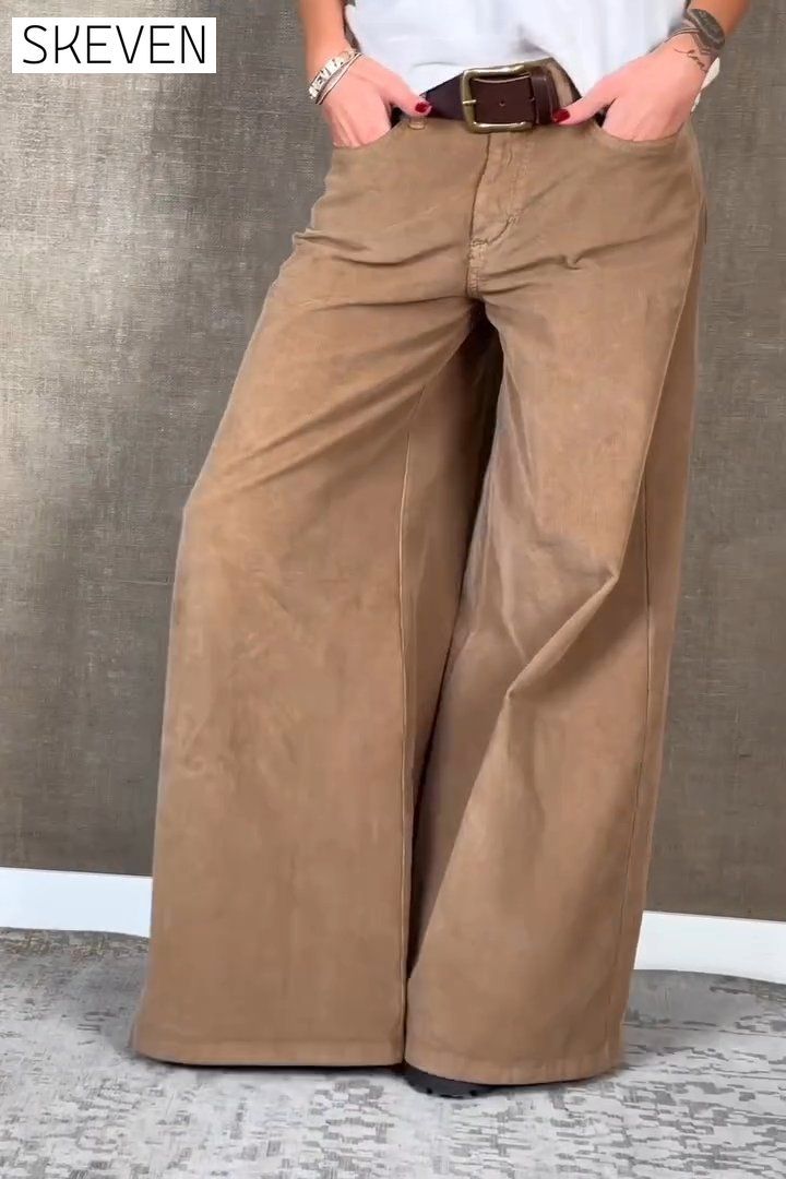 Women's Casual Solid Color Corduroy Wide Leg Pants Bottoms pants