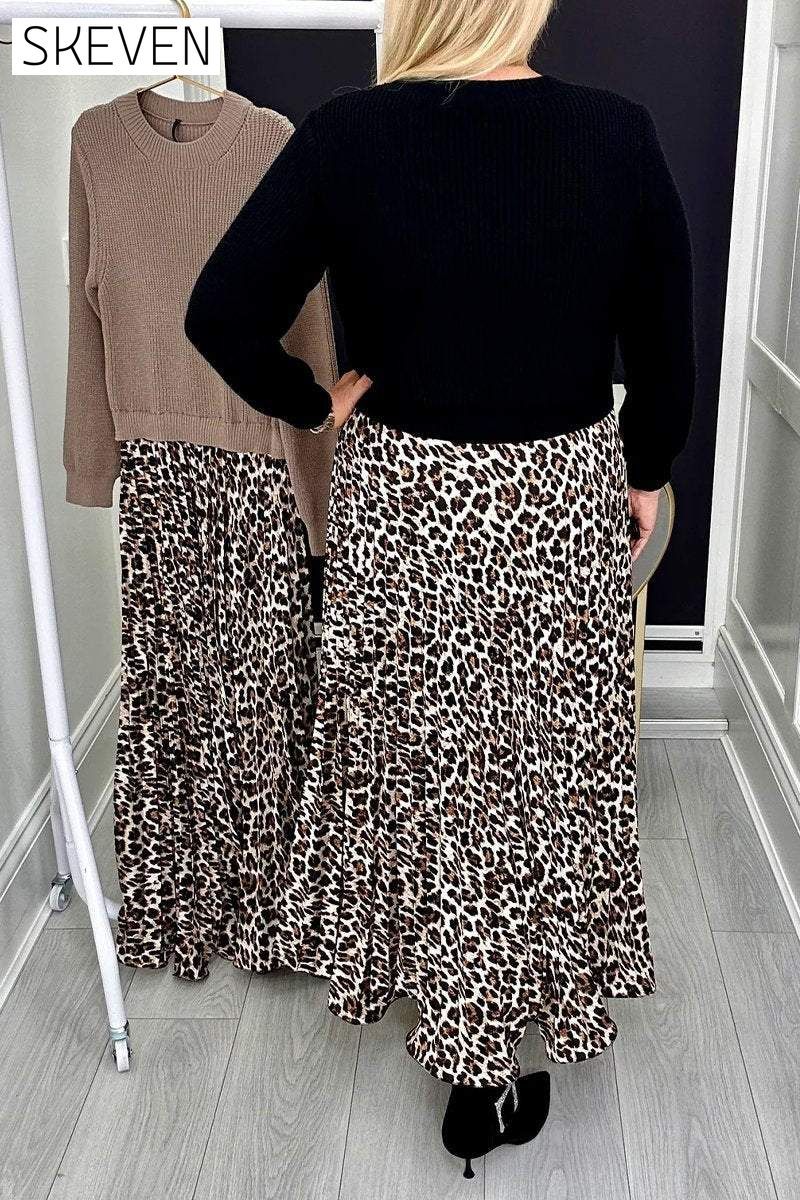 Women's Round Neck Leopard Print Dress Dress Maxi Dress