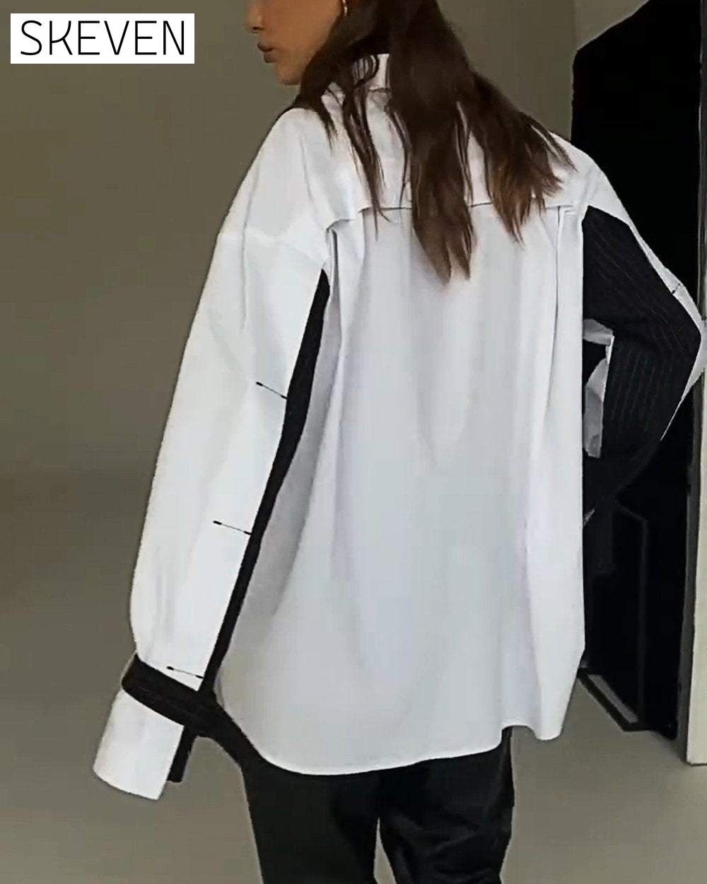 Women's Contrast Color Patchwork Shirt Top Shirt
