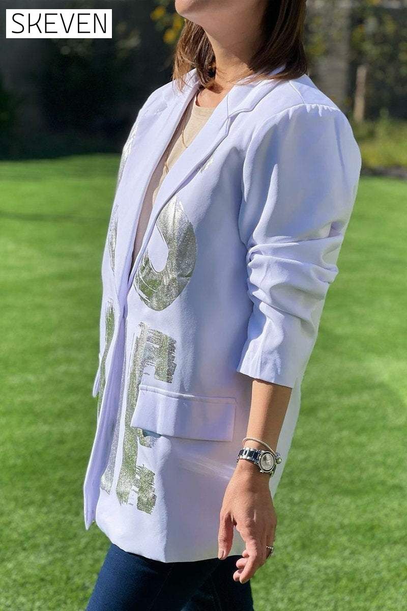 Women's Spring-fall Letter-print Blazer with Lapel Blazers Coats Tops