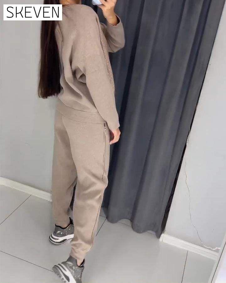 Women's Round Neck Long Sleeve Hot Diamond Casual Suit Sets Two piece sets
