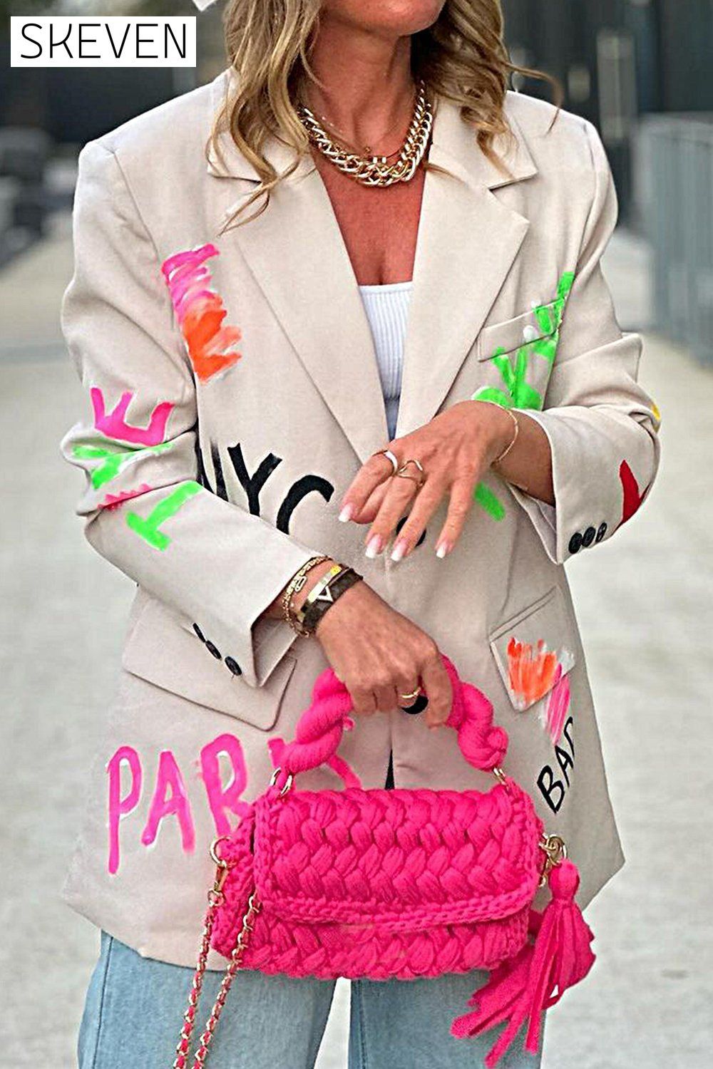 Women's Printed Casual Blazer Tops Tops