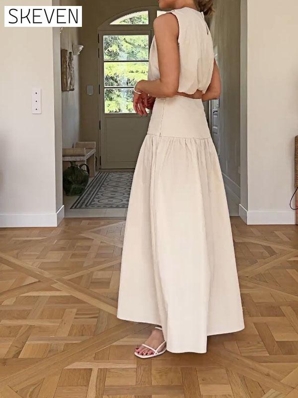 Women's Sports Solid Color Round Neck Top & - Skirt Set Set