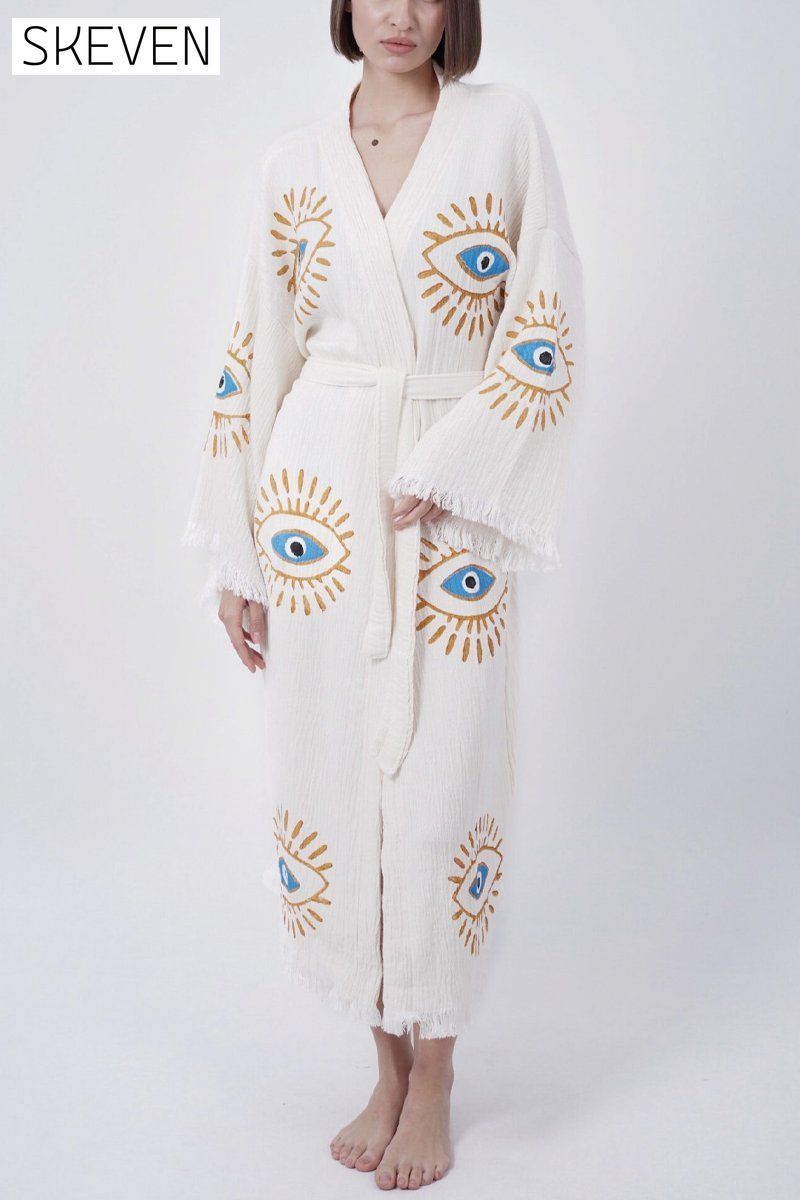 Women's Evil Eye Print Kimono Blouse Blouse Coat Top