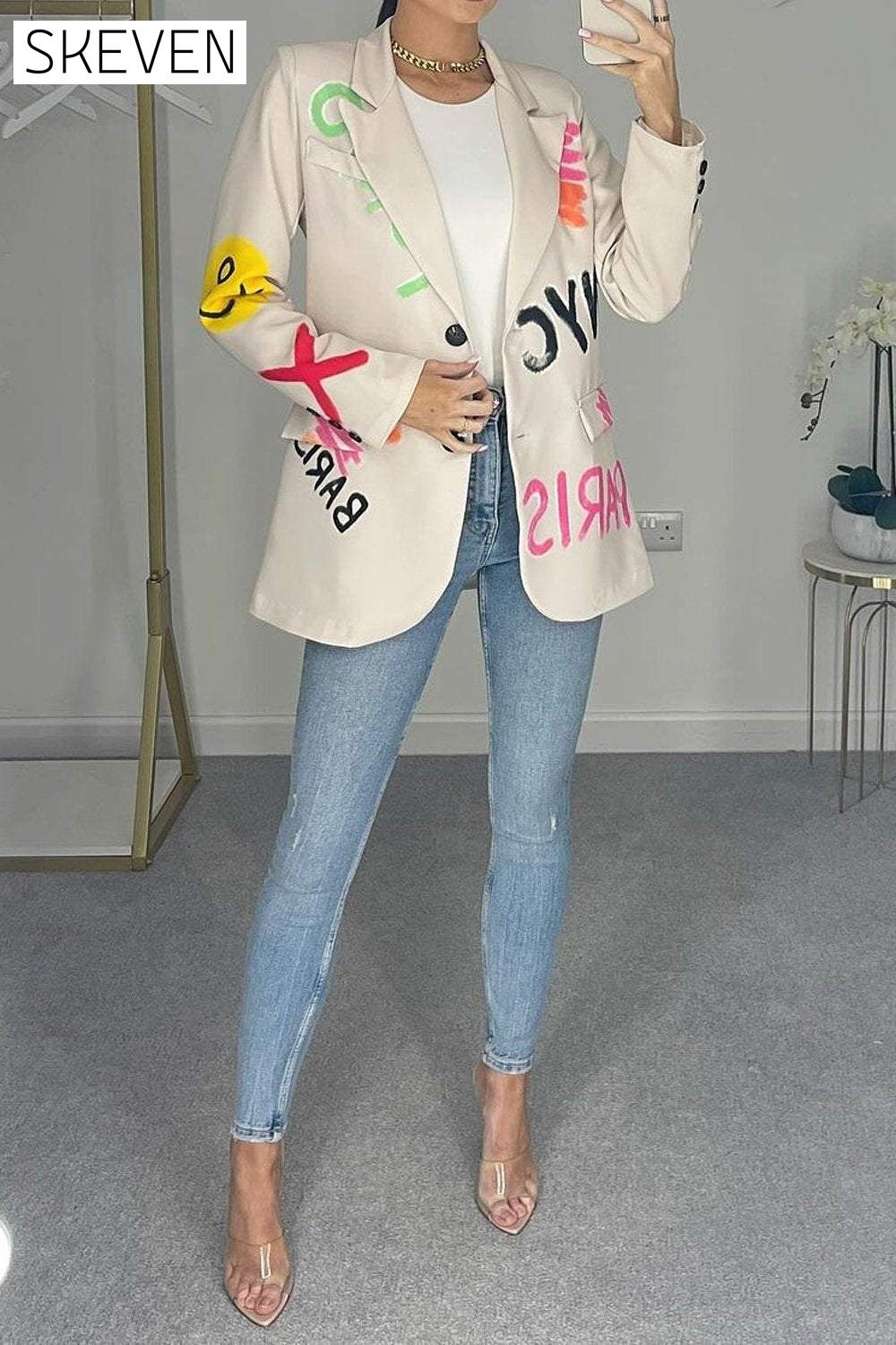 Women's Printed Casual Blazer Tops Tops