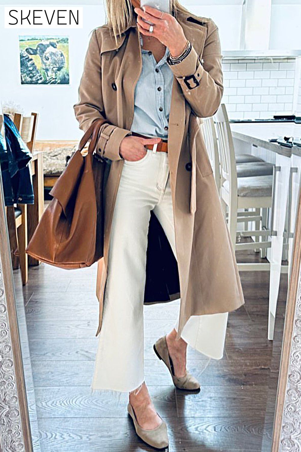 Women's Solid Color Casual Trench Coat Coats Top