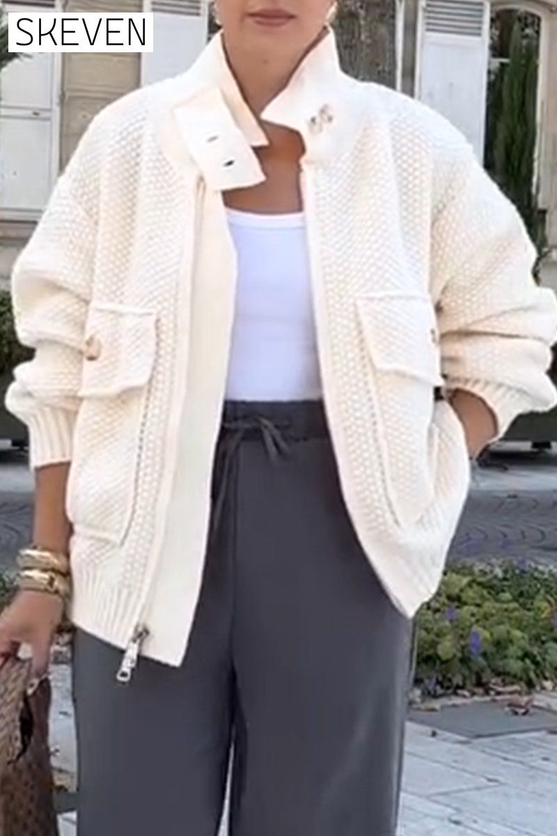 Solid knitted cardigan jacket cardigans sweaters tops