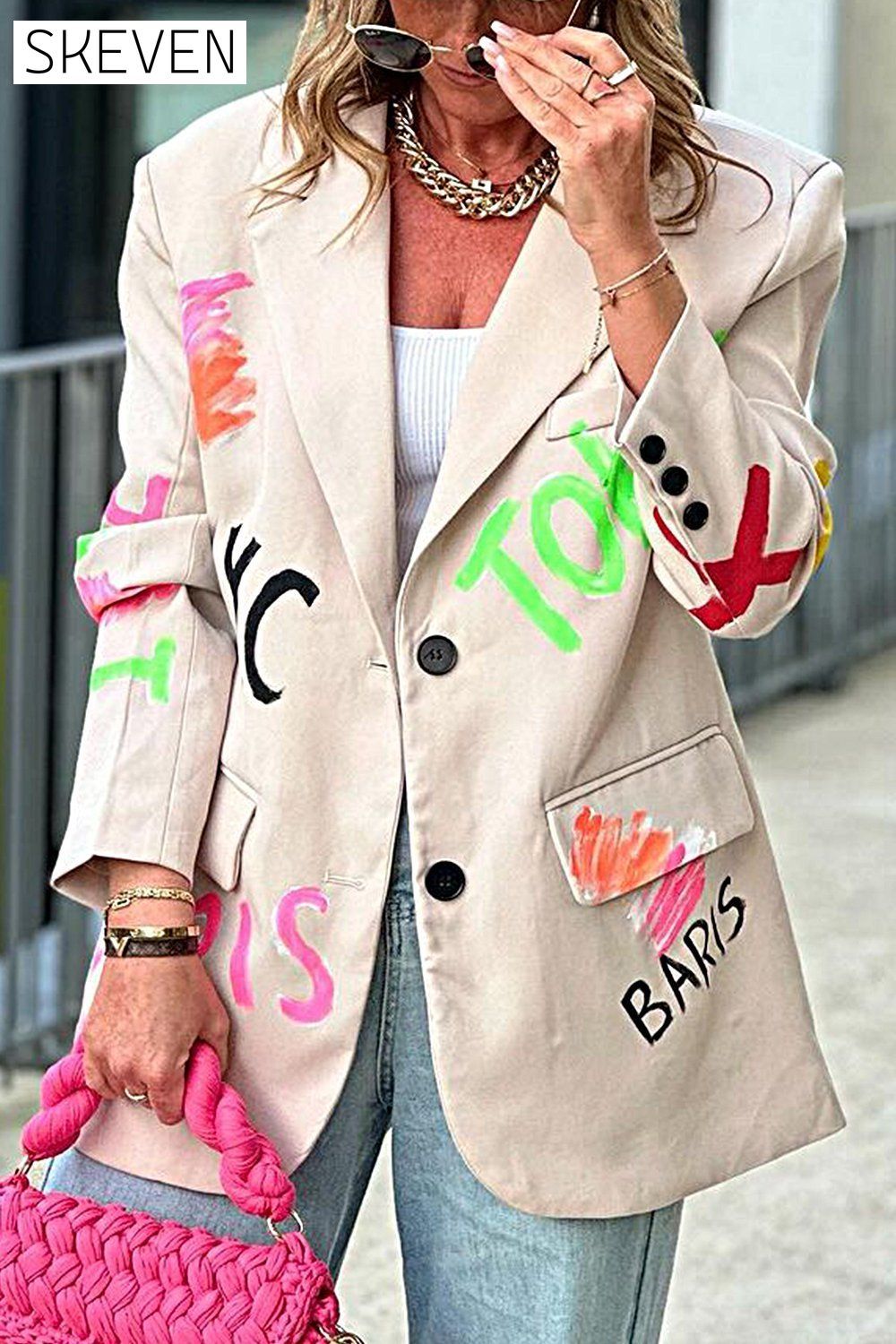 Women's Printed Casual Blazer Tops Tops