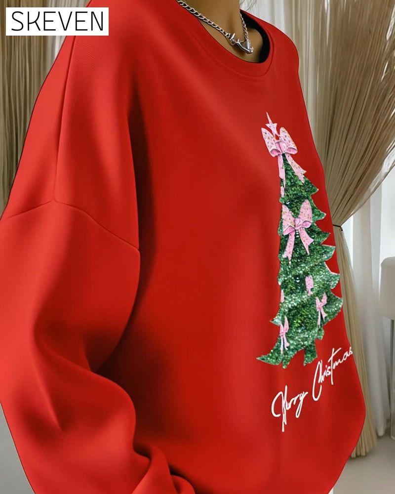 Sweatshirt mit Weihnachtsmotiv und Rundhalsausschnitt, langen Ärmeln