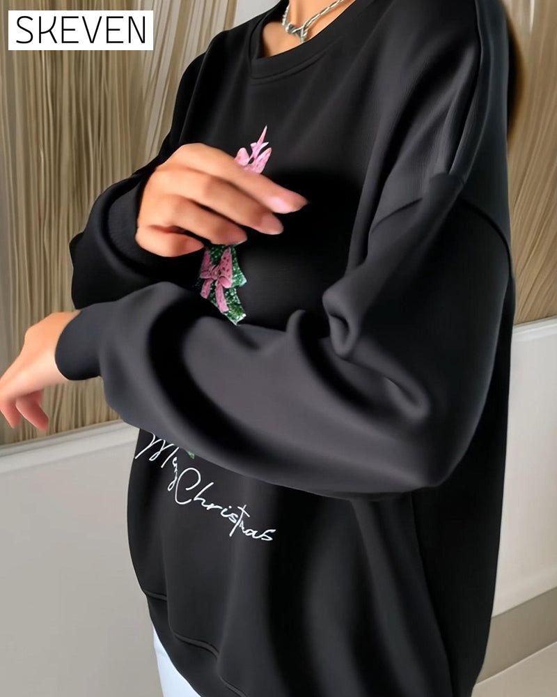Sweatshirt mit Weihnachtsmotiv und Rundhalsausschnitt, langen Ärmeln