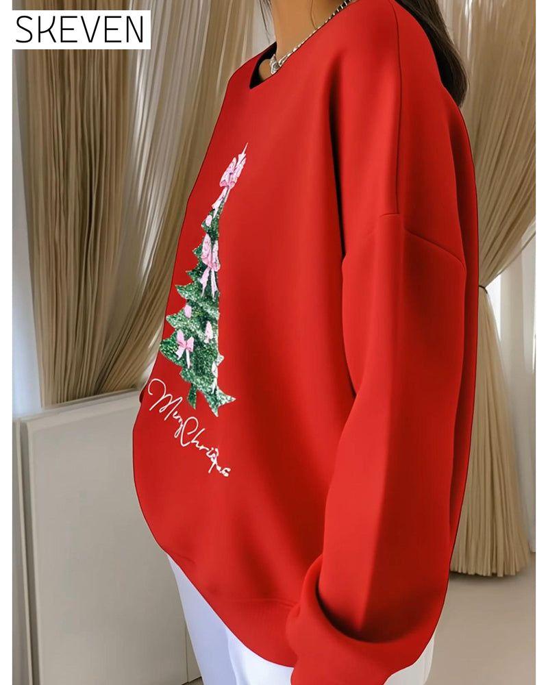 Sweatshirt mit Weihnachtsmotiv und Rundhalsausschnitt, langen Ärmeln