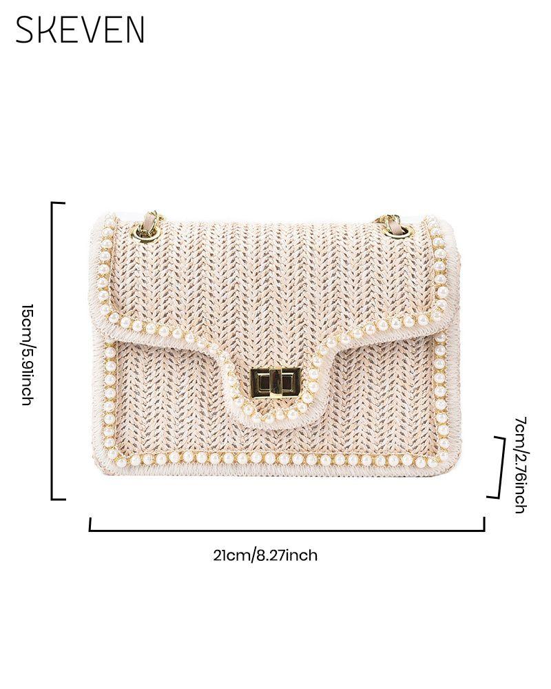 Beliebte Strohtasche mit Perlenmuster 