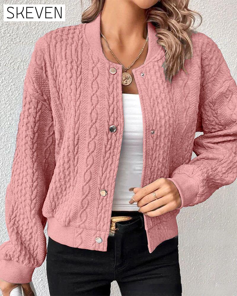 Einfarbige Strickjacke mit Knopfleiste