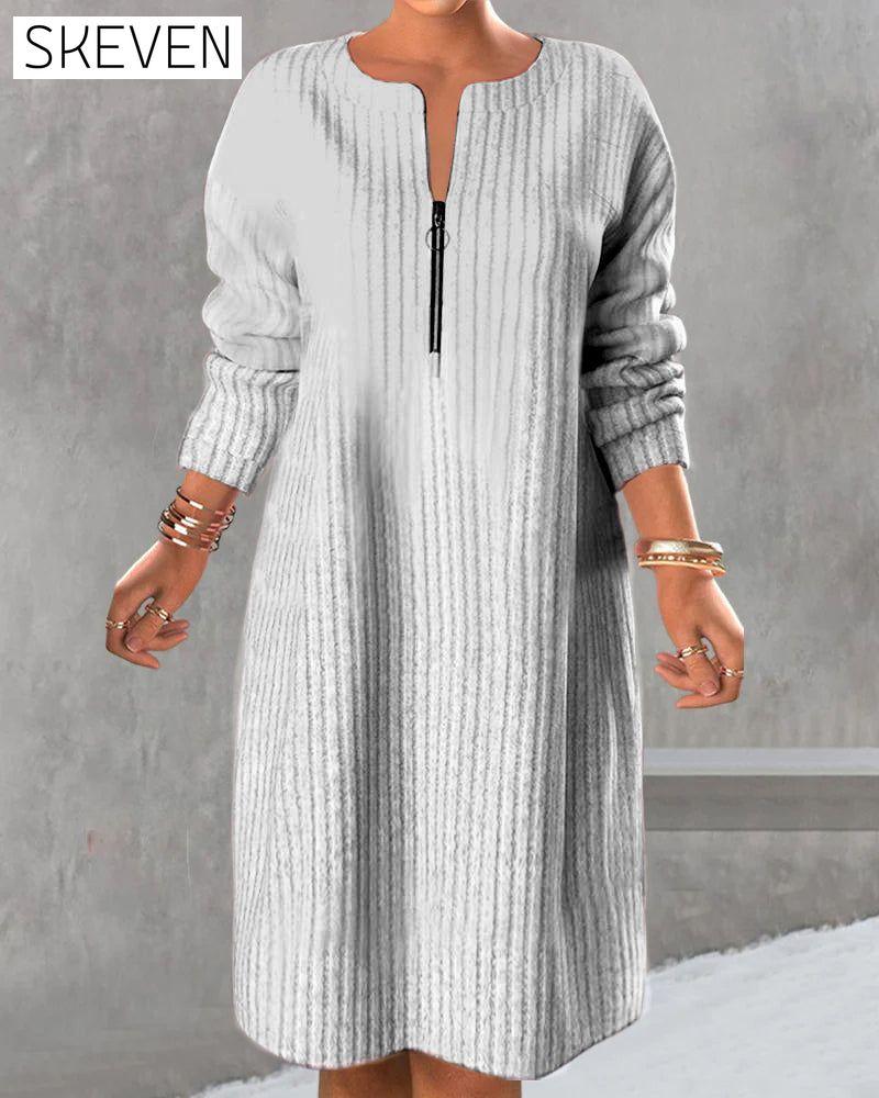Solid Color Zipper Neck Dress