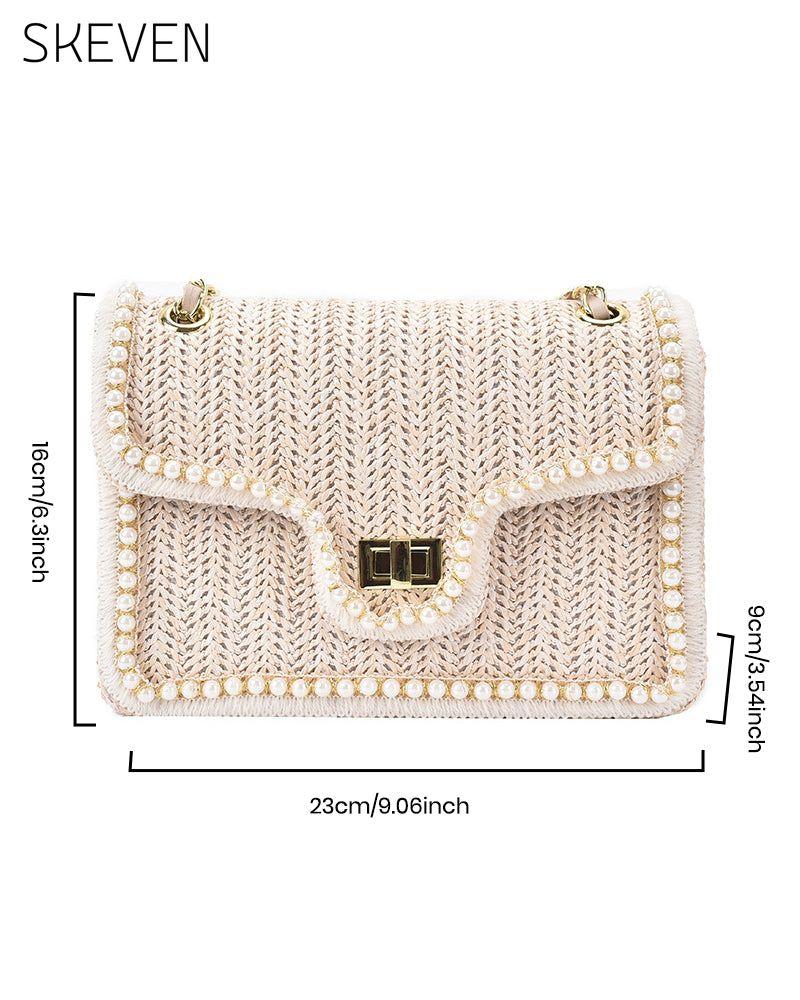 Beliebte Strohtasche mit Perlenmuster 
