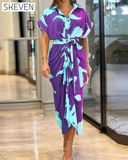 Printed shirt dress- Purple Casual Dresses discount Spring Summer