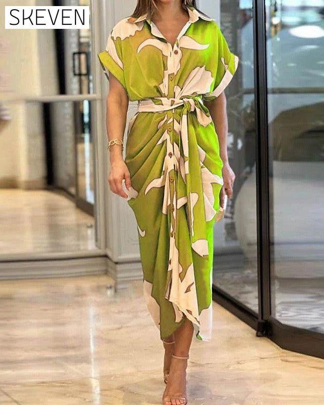 Printed shirt dress- Yellow Casual Dresses discount Spring Summer