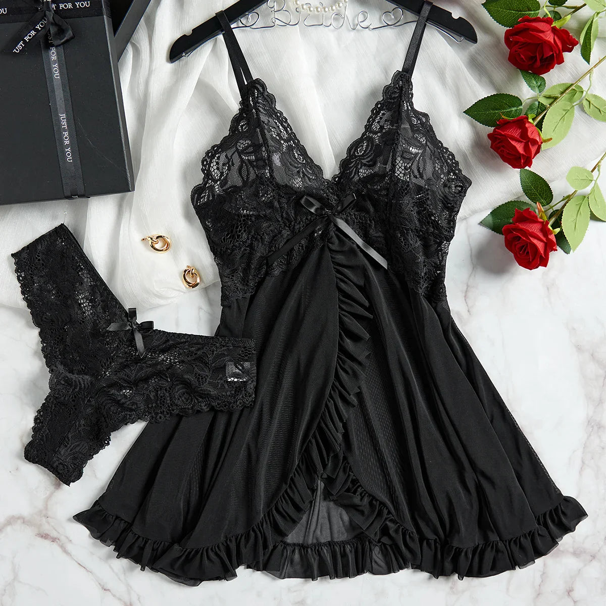 Chic Lace Sleepwear Set for Women in Pink
