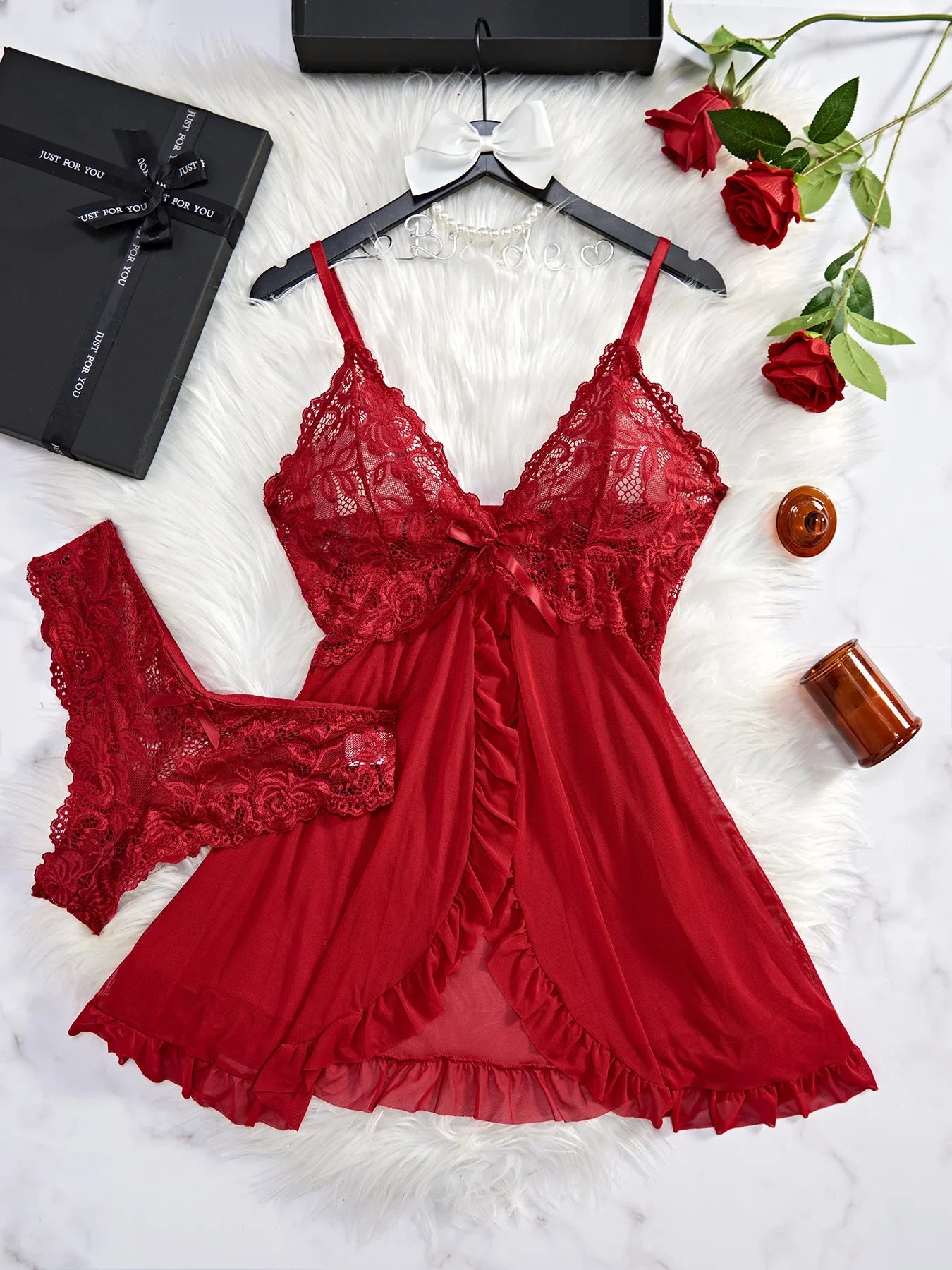 Chic Lace Sleepwear Set for Women in Pink