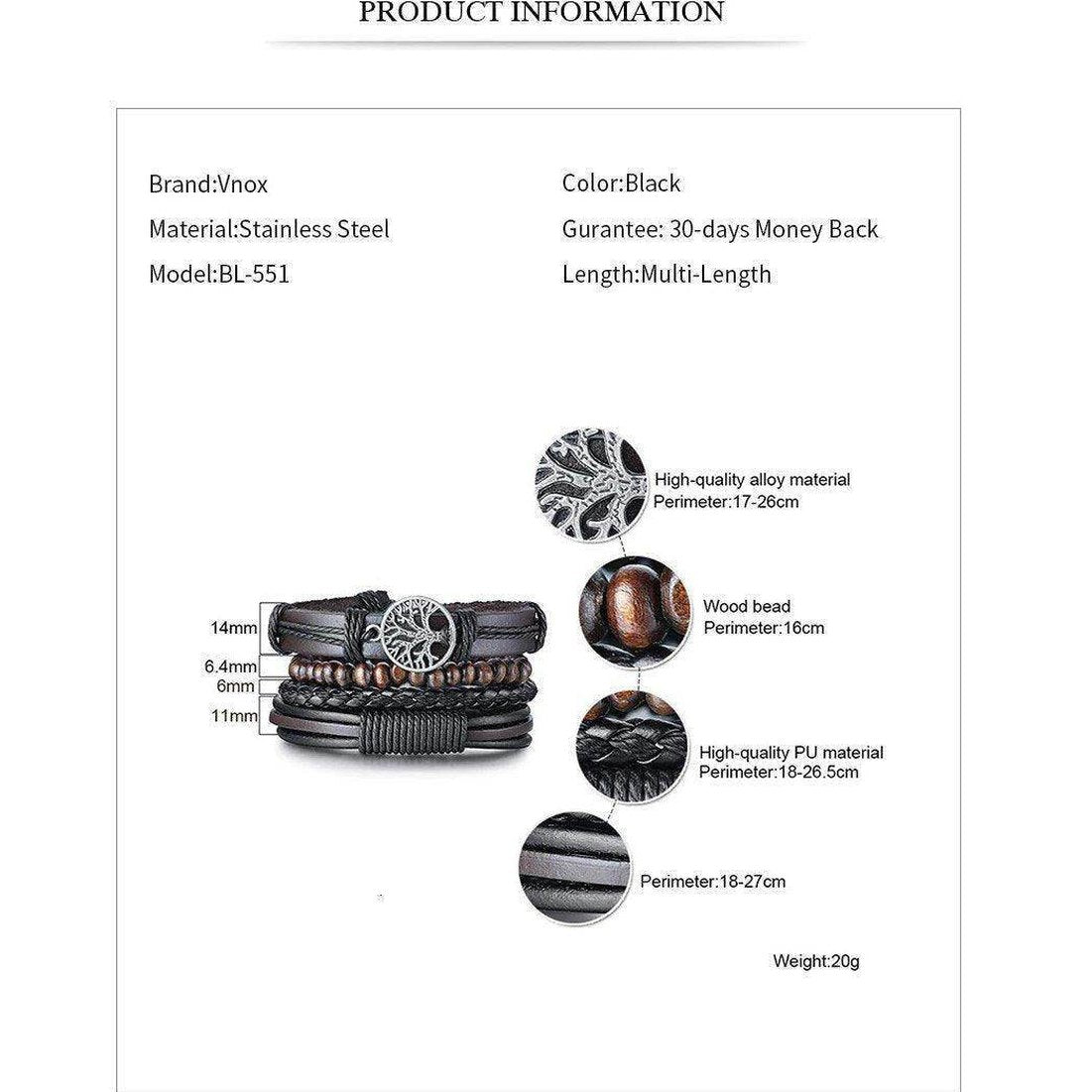 VacationGrabs Leather Beaded Bracelets for Men