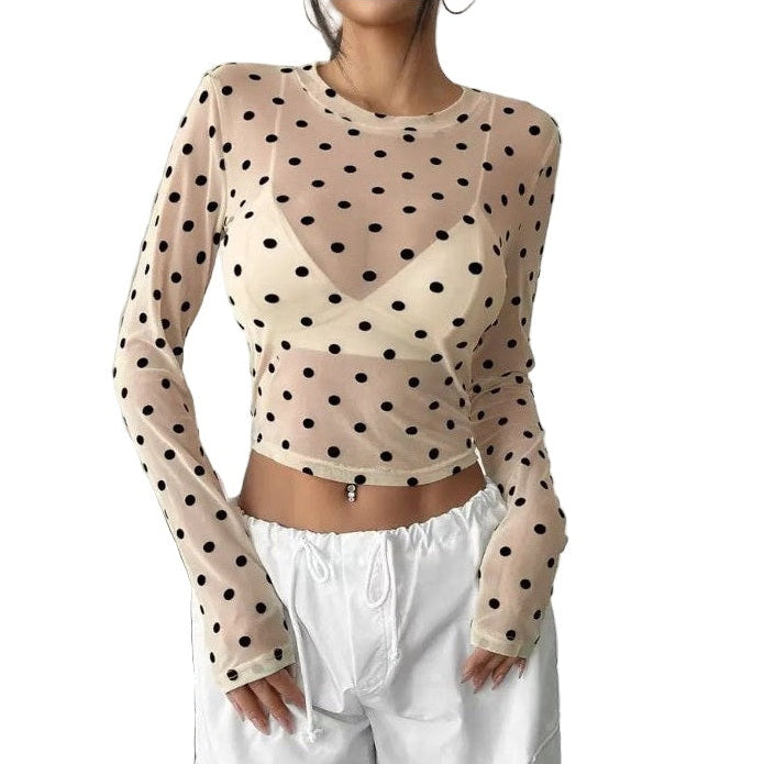 see through mesh crop top - polka dot