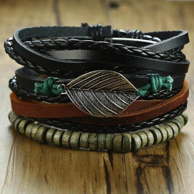 Mens Black Layered Punk Bracelet for Style