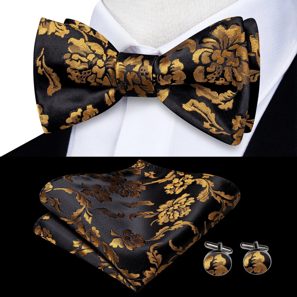 Elegant Mens Bow Tie Set with Cufflinks - Various Colors