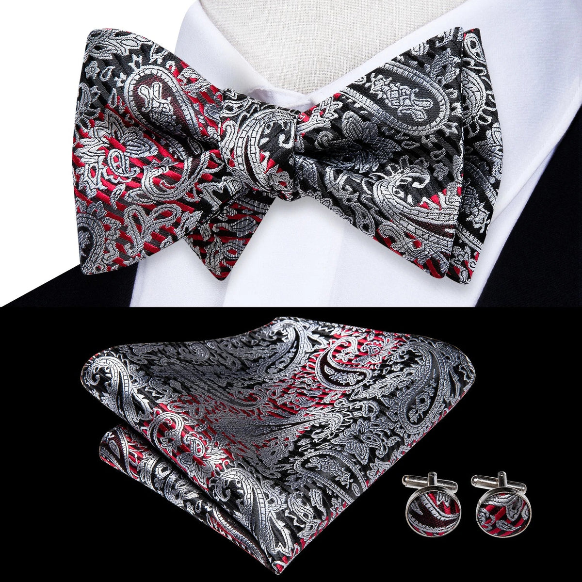 Elegant Mens Bow Tie Set with Cufflinks - Various Colors