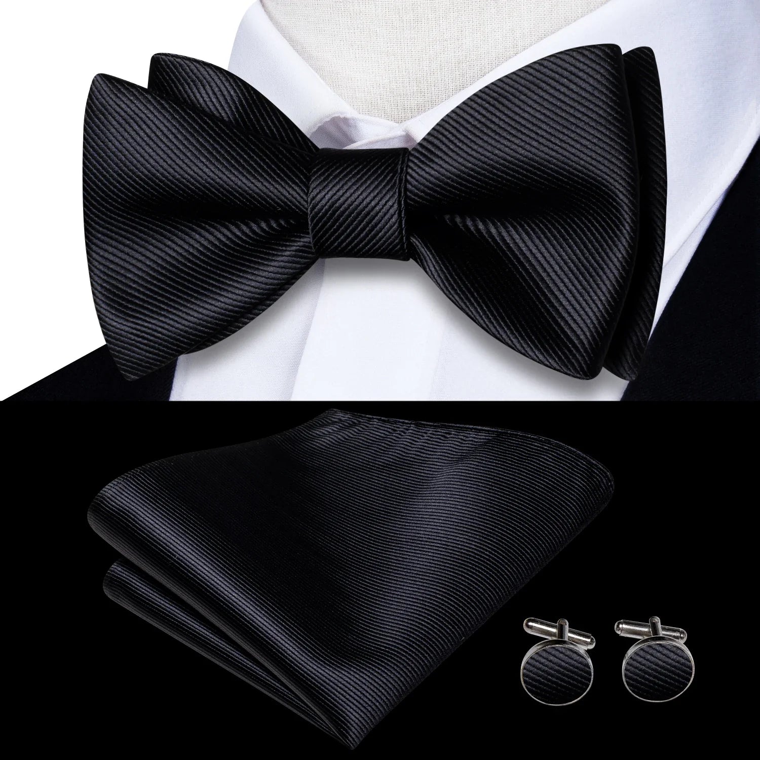 Elegant Mens Bow Tie Set with Cufflinks - Various Colors