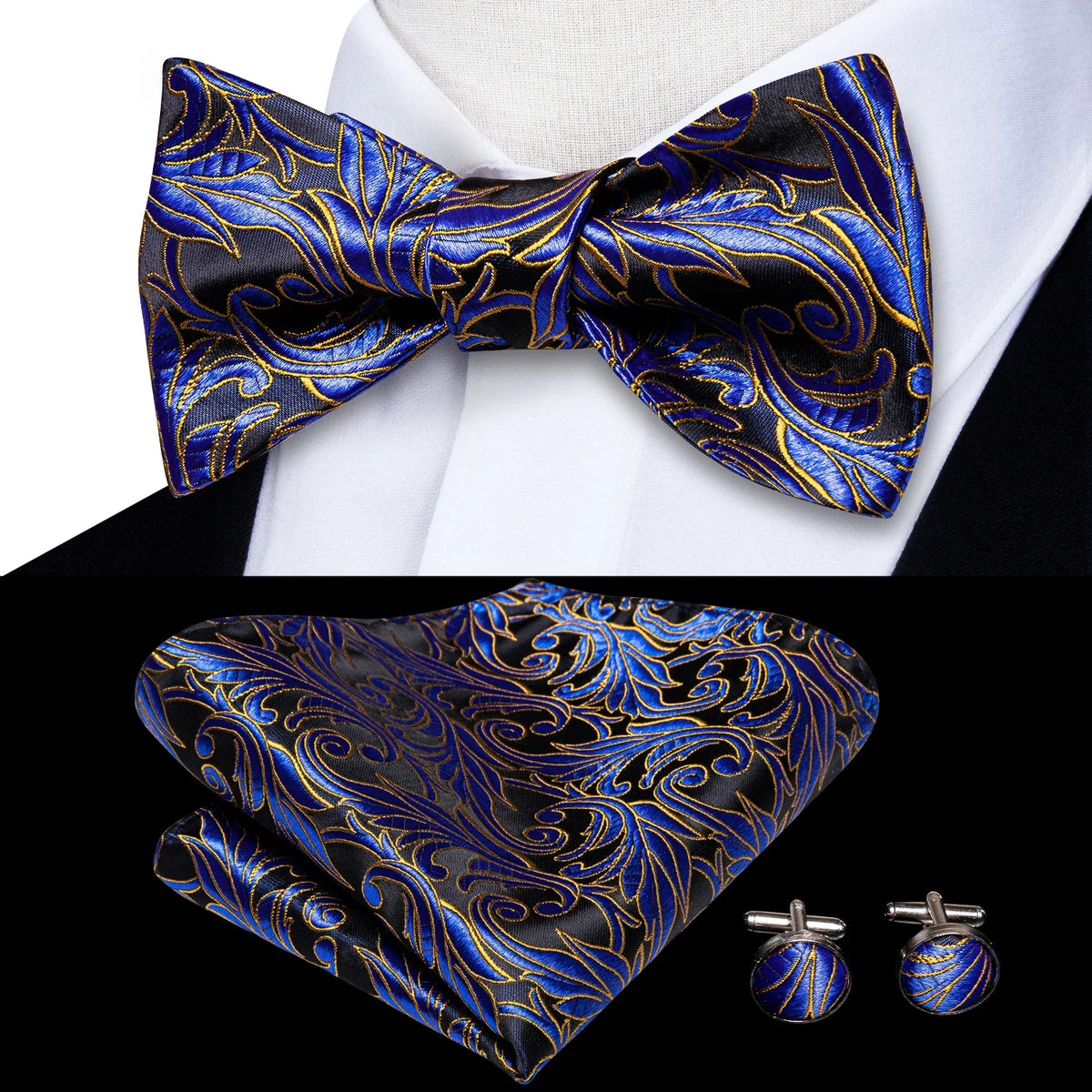 Elegant Mens Bow Tie Set with Cufflinks - Various Colors