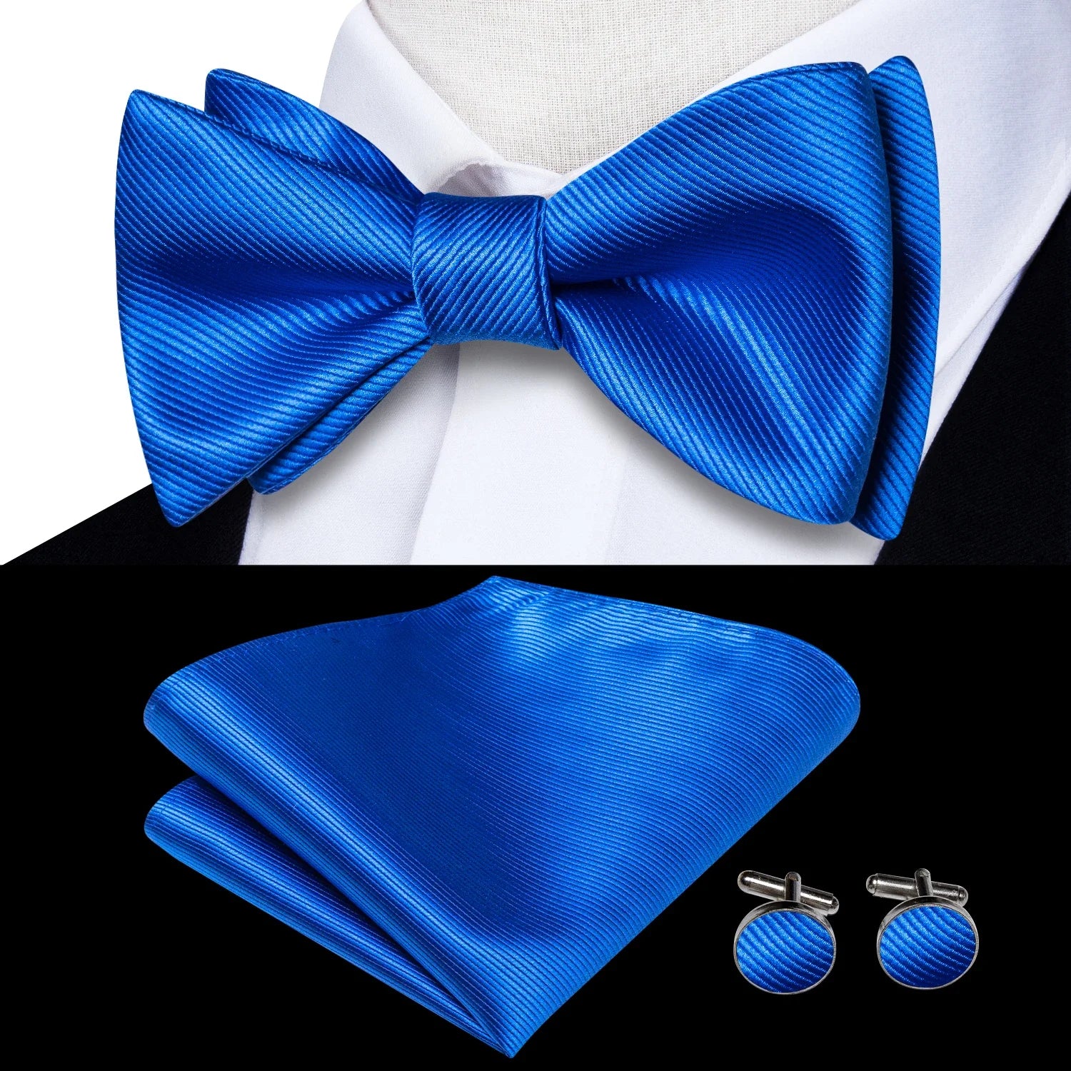 Elegant Mens Bow Tie Set with Cufflinks - Various Colors