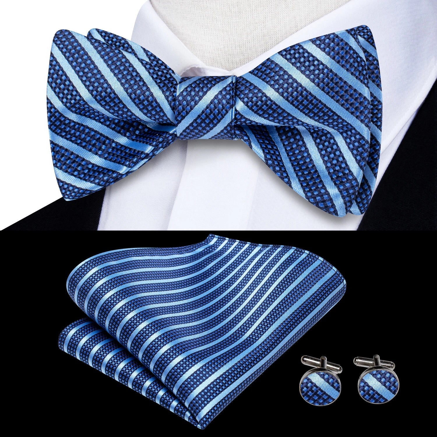 Elegant Mens Bow Tie Set with Cufflinks - Various Colors
