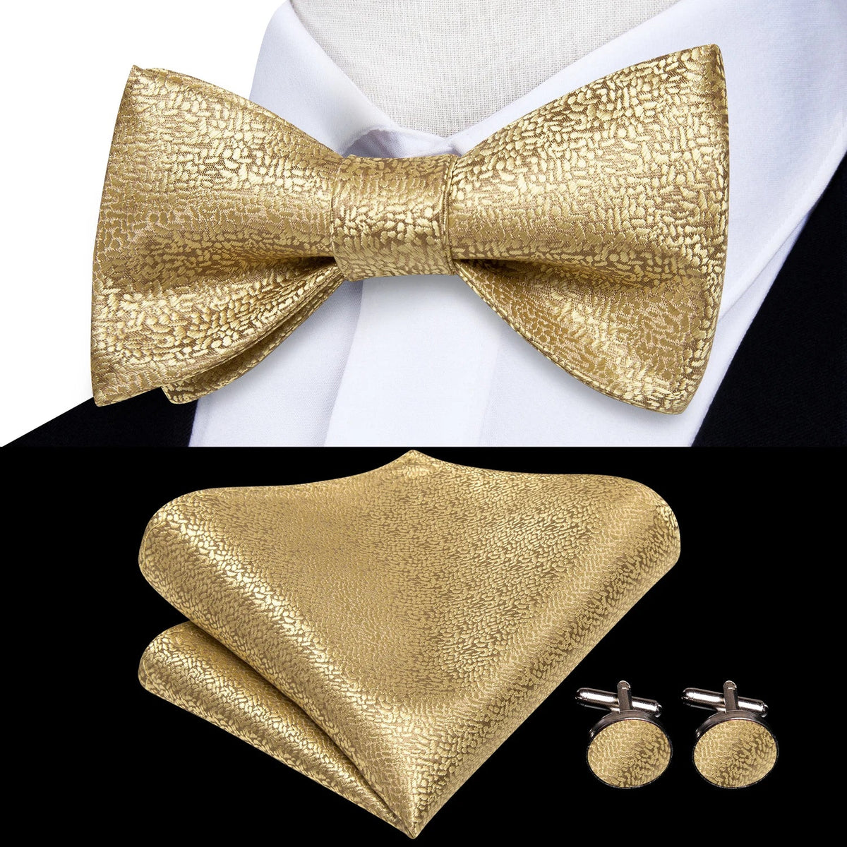 Elegant Mens Bow Tie Set with Cufflinks - Various Colors