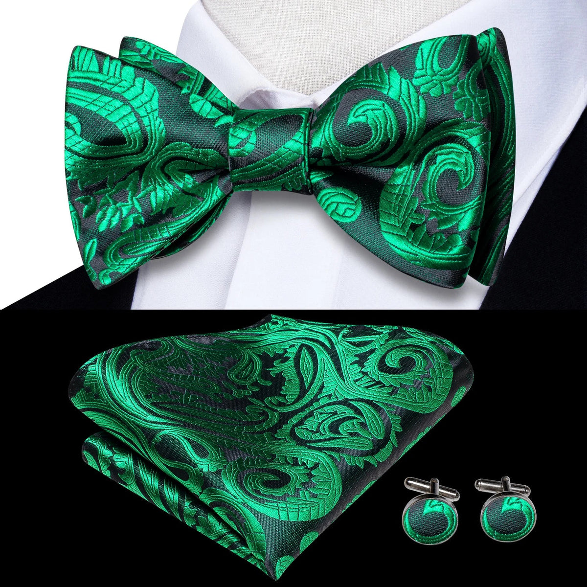 Elegant Mens Bow Tie Set with Cufflinks - Various Colors
