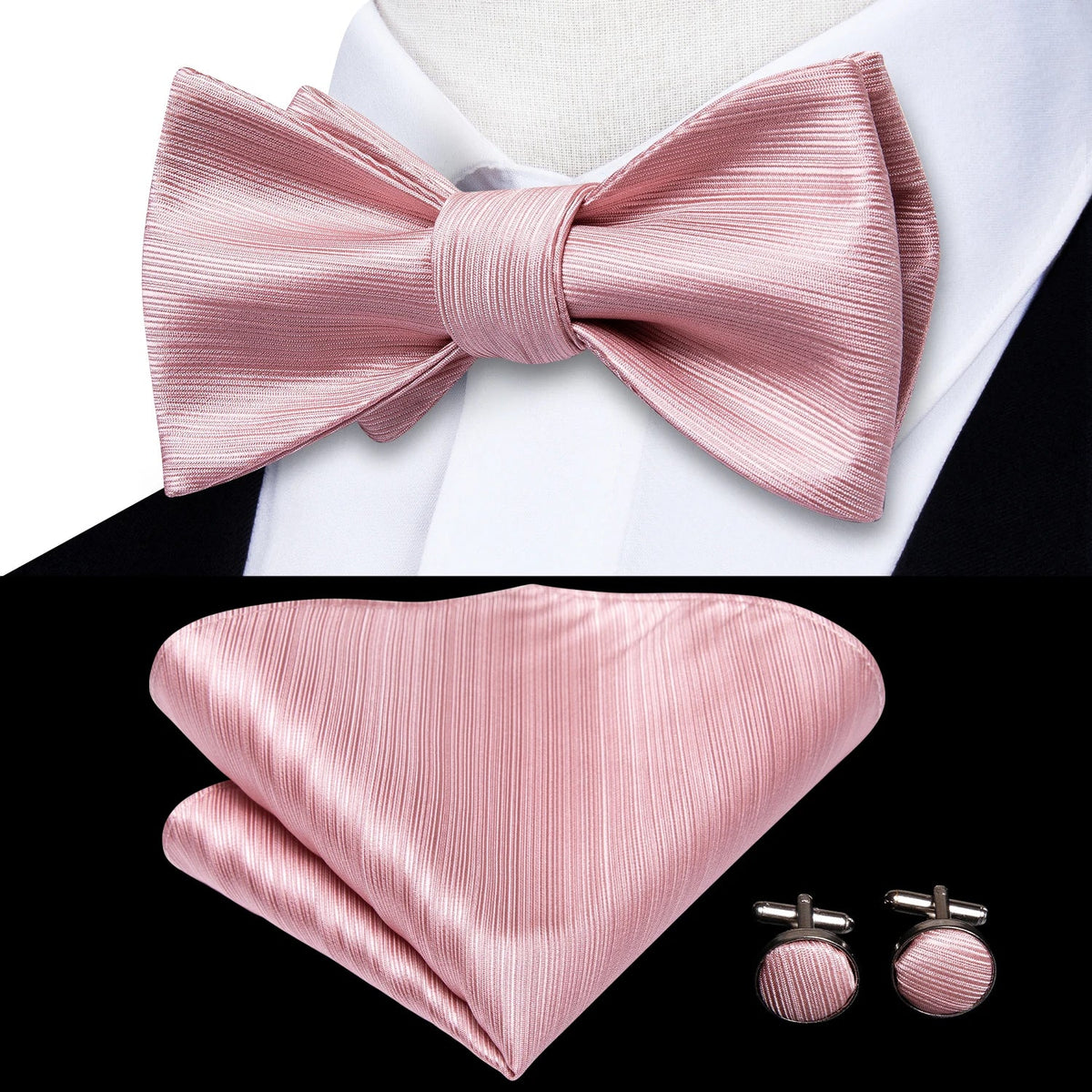 Elegant Mens Bow Tie Set with Cufflinks - Various Colors